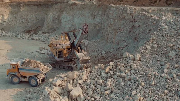 Aerial Shot Loading Heavy Dump Truck At The Opencast Mining Site