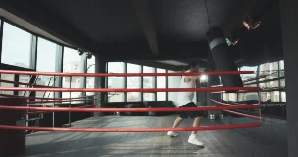 Bokser człowiek szkolenia dla ciężka walka — Wideo stockowe