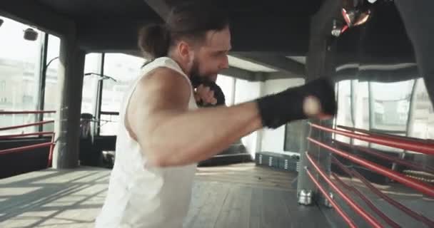 Man boxer training for a hard fight — Stock Video