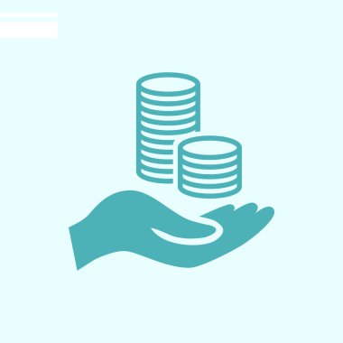 Bozuk para simgesi ile el, vektör illüstrasyonu 