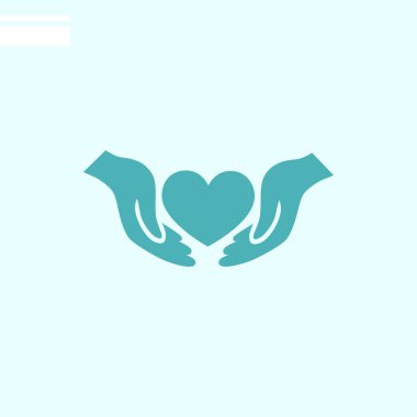 Eller web simgesi kalbimizde. Vektör çizim. Sadaka kavramı 