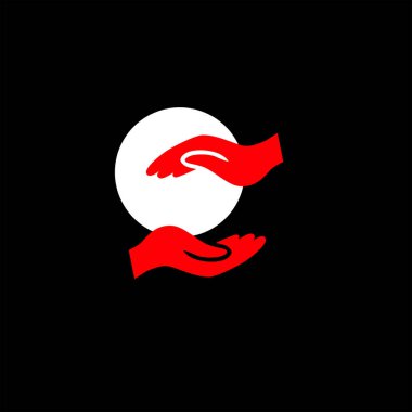 minimalist düz eller siyah arka plan, bakım kavramı simge vektör