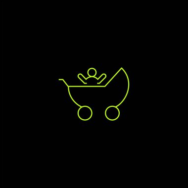 minimalist düz vektör çocuk bebek arabası app simgesi siyah arka plan üzerine