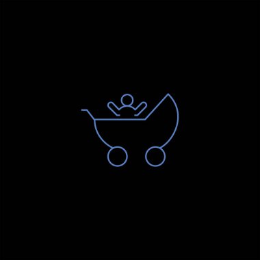 minimalist düz vektör çocuk bebek arabası app simgesi siyah arka plan üzerine