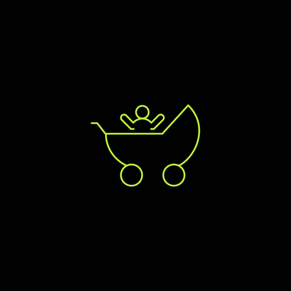 Minimalistische Platte Vector Kind Kinderwagen App Pictogram Zwarte Achtergrond — Stockvector