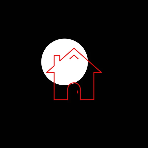 简约的平面向量房子应用程序图标上的黑色背景 — 图库矢量图片