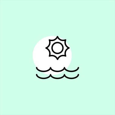 renkli arka plan üzerinde deniz ve güneş düz vektör simgesi