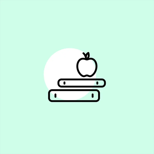 Bücher Und Apfel Flache Vektor Symbol Auf Buntem Hintergrund — Stockvektor