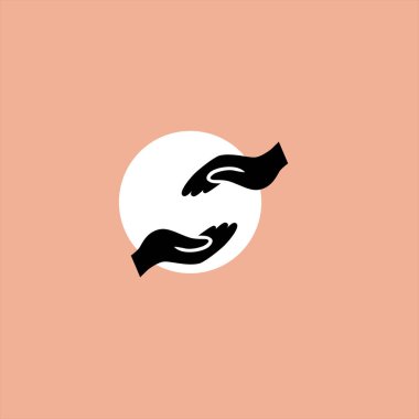 Renkli arka planda insan elleri düz vektör simgesi 