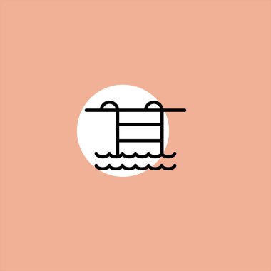 renkli arka planda yüzme havuzu düz vektör simgesinde merdiven 