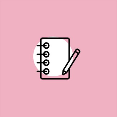 renkli arka plan üzerinde kalem düz vektör simgesi ile Notebook 