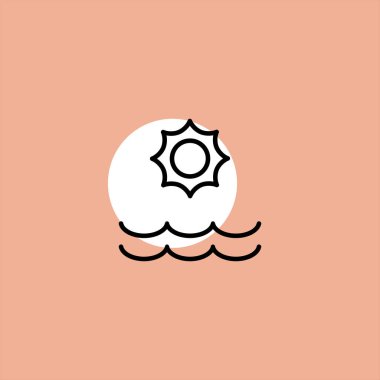 renkli arka planda deniz düz vektör simgesi üzerinde parlayan güneş