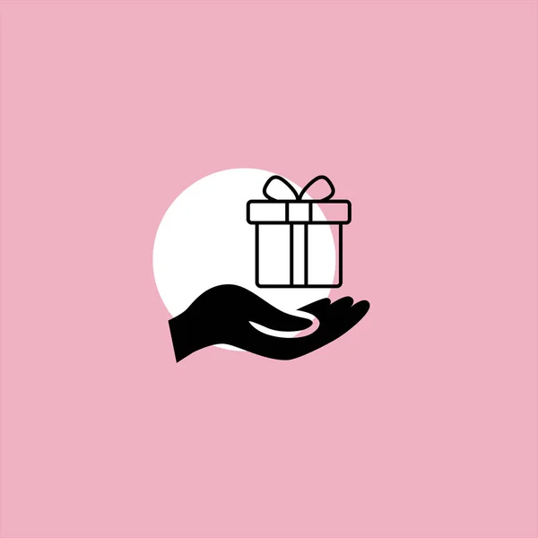 Hand Holding Gift Box Flat Vector Icon Colorful Background — Stock Vector