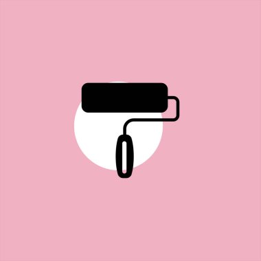 renkli arka plan üzerinde boya rulo düz vektör simgesi