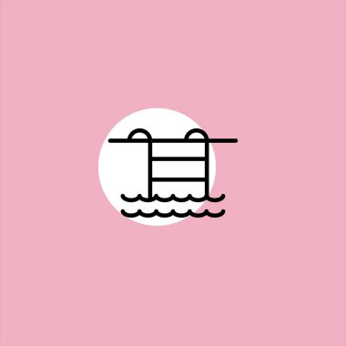 renkli arka planda yüzme havuzu düz vektör simgesinde merdiven 