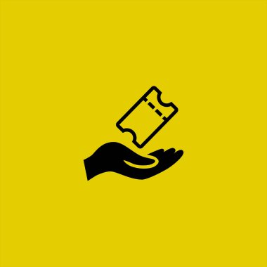 renkli arka planda el tutma bilet vektör simgesi