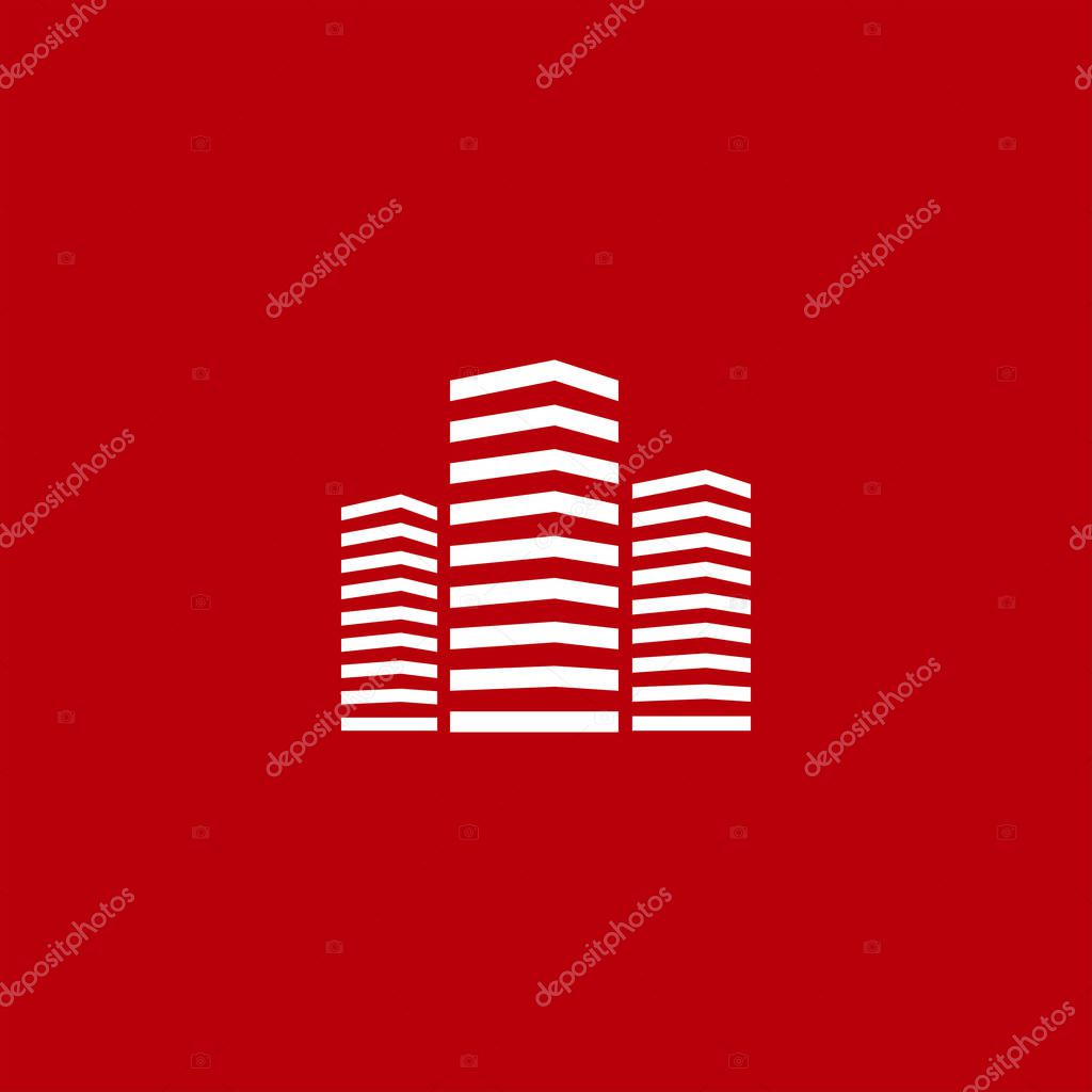 City buildings vector icon on colorful background