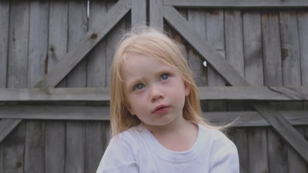 Portrét krásné malá blondýnka s modrýma očima — Stock video