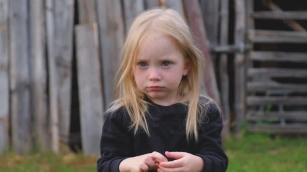 Retrato de una hermosa niña de tres años posando al aire libre — Vídeo de stock