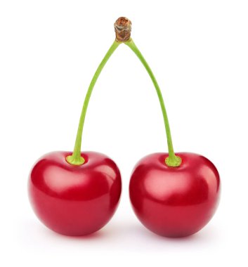 beyaz izole iki taze kiraz