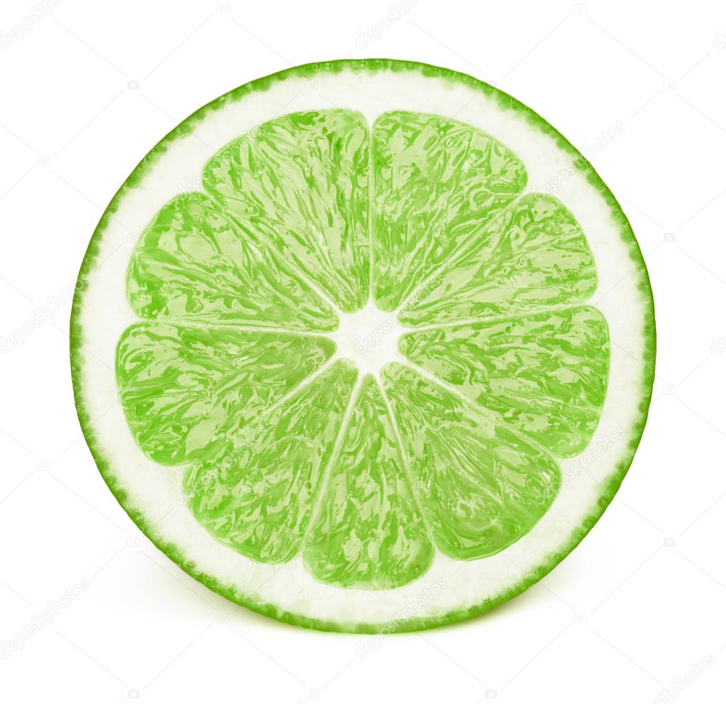 Half of lime fruit slice isolated on white