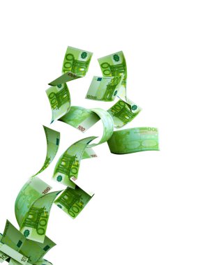 Beyaz Arkaplanda 100 Euro 'luk banknot uçuşu