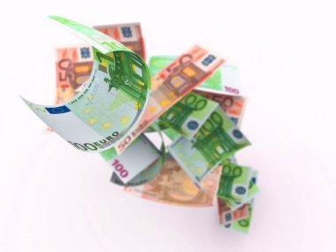 Flying 100 and 50 Euro banknote on White Background