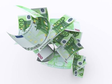 Beyaz Arkaplanda 100 Euro 'luk banknot uçuşu