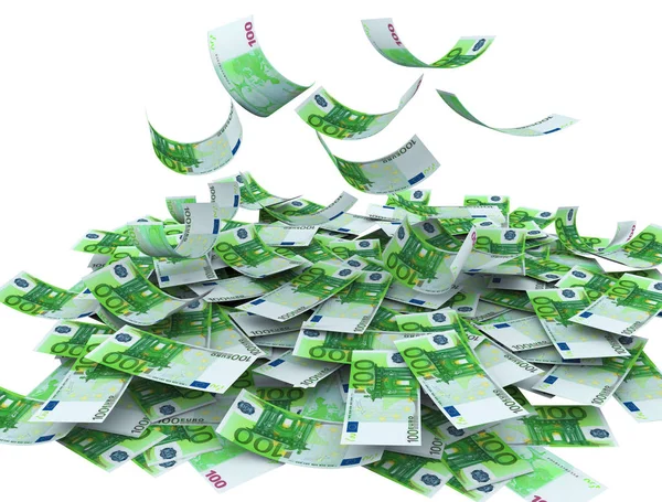 Billets volants de 100 euros sur fond blanc — Photo