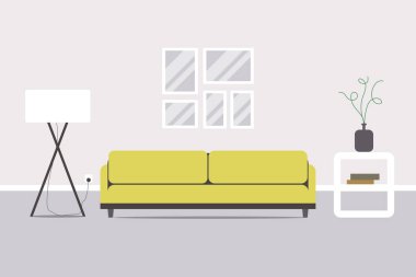 Oturma odası tasarımı. Düz stil. Vektör çizim.