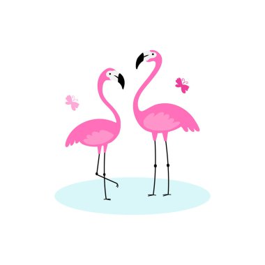 Pembe flamingolar. Egzotik kuş. Vektör basit tasarımı.
