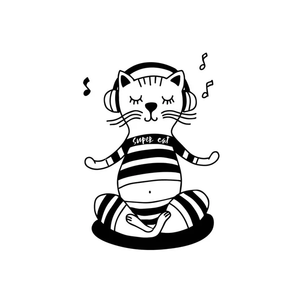 Gato Meditante Desenho Vetorial Ilustração —  Vetores de Stock