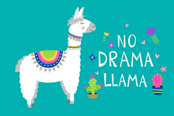 Linda Tarjeta Llama Con Ninguna Cita Motivacional Drama Alpaca Dibujos — Archivo Imágenes Vectoriales