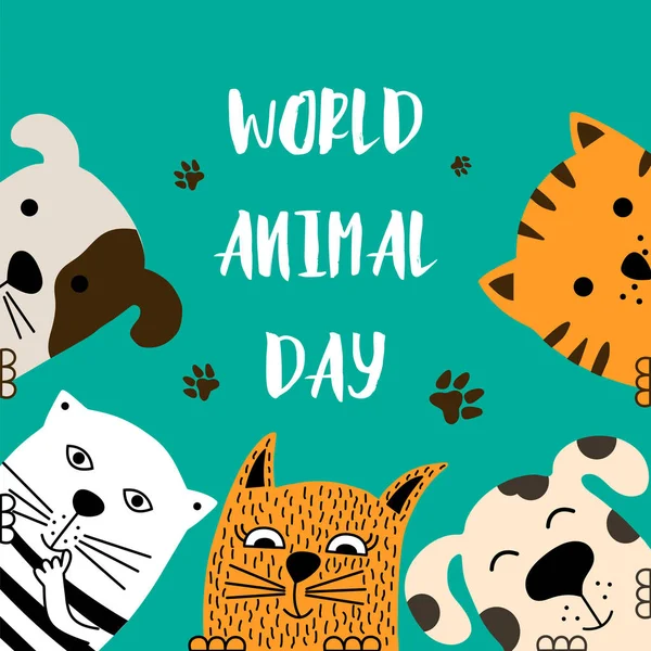 Grappige Hond Schattige Kat Beste Vrienden Werelddag Van Dieren Doodle — Stockvector