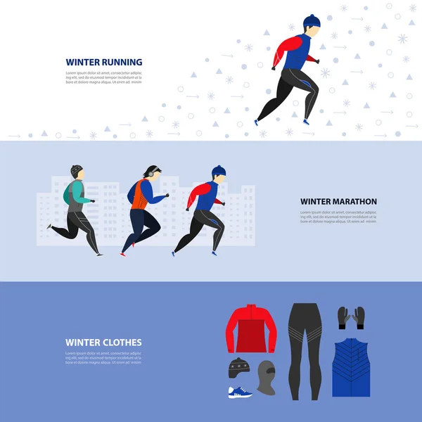 Gyűjteménye Vektor Brosúra Kártyák Sport Koncepció Télen Futás — Stock Vector