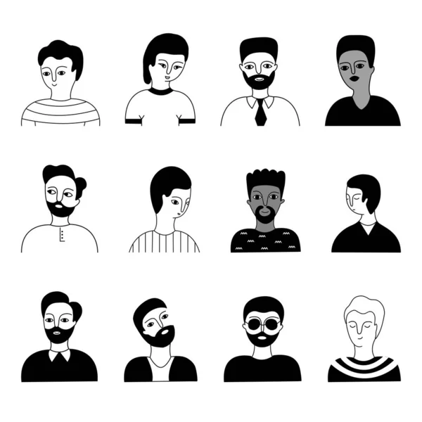 Un conjunto multicultural de hombres se enfrenta — Vector de stock