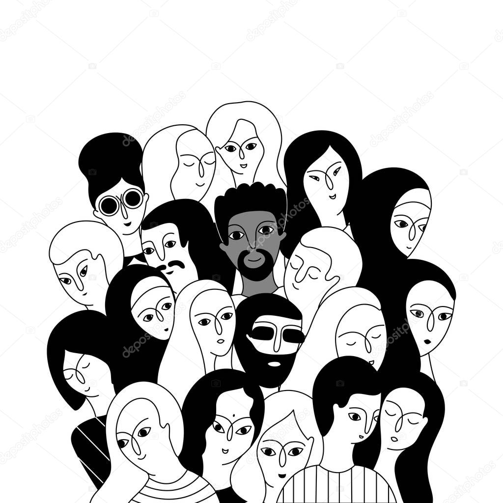 A multicultural group of women and men.