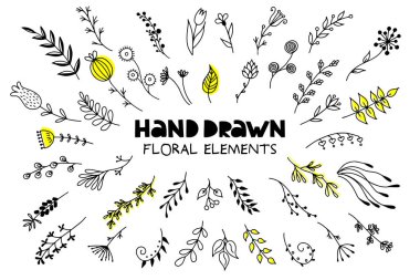 El Çizimi Çiçek Elementleri. 