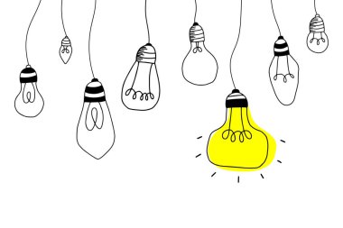 Vektör ampul kutsal kişilerin resmi ile fikir kavramı. 