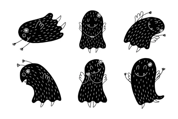 Monstres mignons dessinés à la main sur un fond blanc . — Image vectorielle