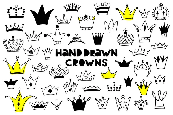 Büyük el çizilmiş taçlar seti.