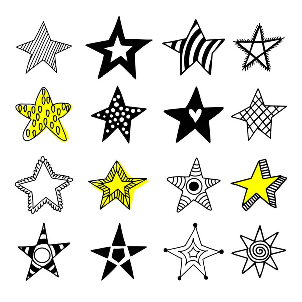 Gran conjunto de estrellas dibujadas a mano sobre un fondo blanco . — Vector de stock