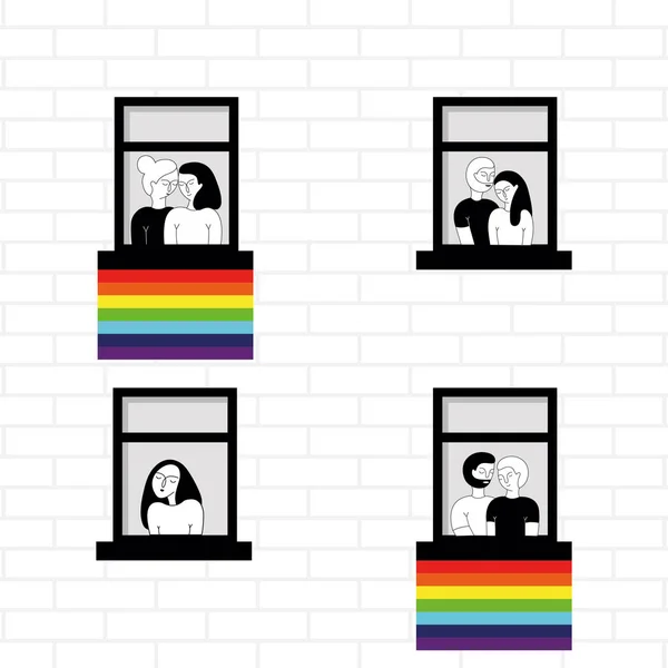 Flaga LGBT na oknie. — Wektor stockowy