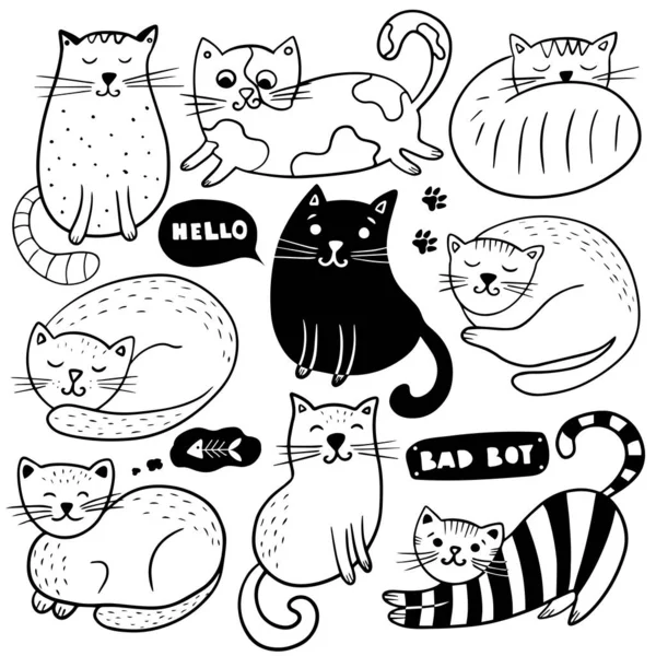 Gros ensemble de chats dessinés à la main . — Image vectorielle