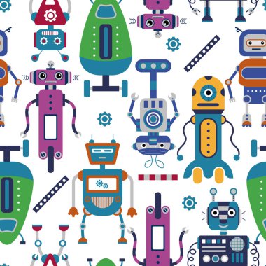 Karikatür renkli robotlar ile vektör sorunsuz desen.