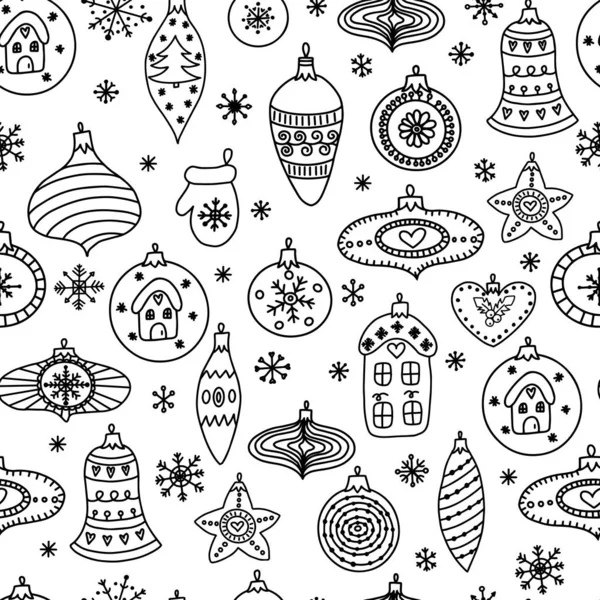 Elle çizilmiş Noel topu oyuncakları ile dikişsiz desen.