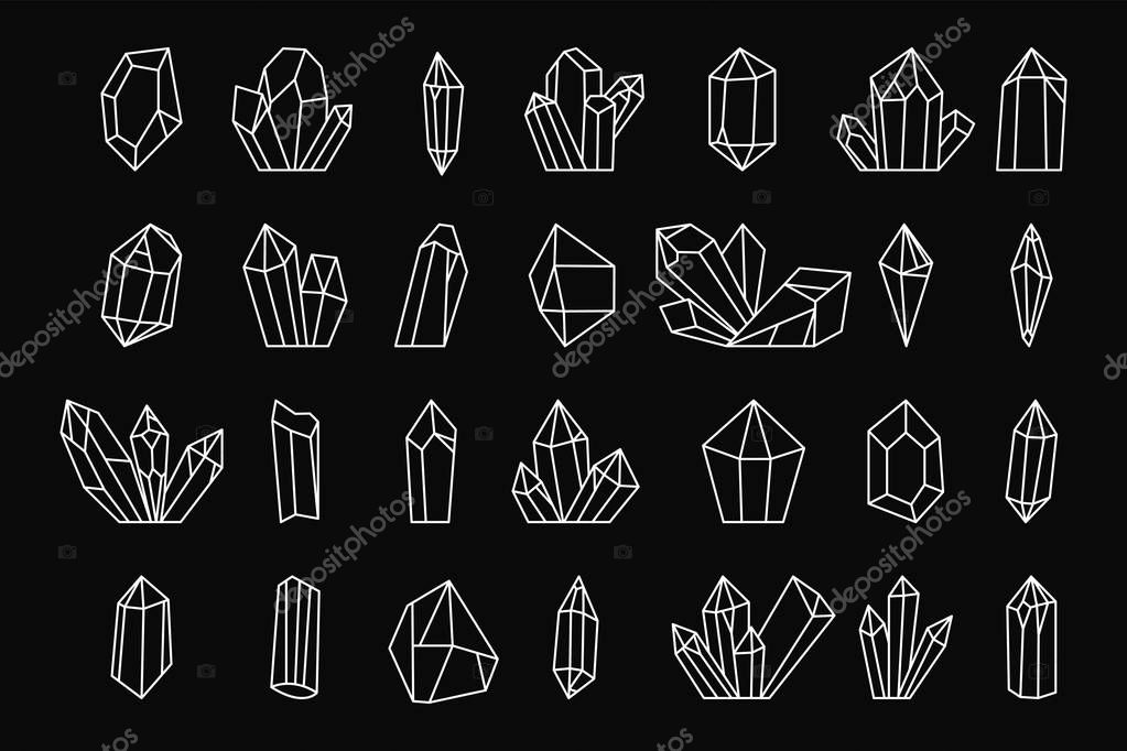 Vector set of hand drawn crystals.  Crystal thin line icons set.