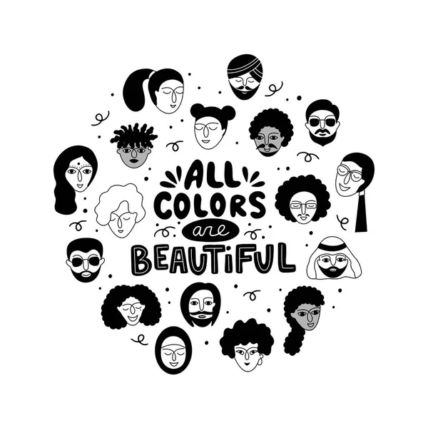 Wszystkie Kolory Piękne Wielokulturowa Grupa Ludzi Zwrot Okrągłej Ramce — Wektor stockowy
