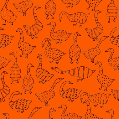 Elle çizilmiş kazlar pürüzsüz. Mutfağı dekore etmek için, menüyü tasarlamak için, tekstil için, tarım tasarımı için kullanılabilir..