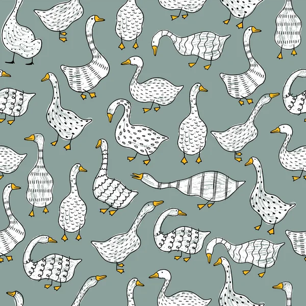 手工绘制的鹅无缝图案 可用于厨房装修 菜谱设计 纺织品图案 农业设计 — 图库矢量图片